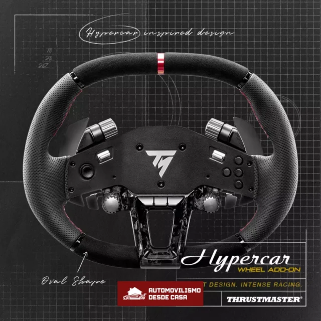 🏎️✨ Luce, siente y pilota como en un auténtico hypercar  El Hypercar Wheel Add-On de Thrustmaster ofrece diseño oval inspirado en los superdeportivos más exclusivos, materiales premium (cuero, Alcantara y aluminio), 25 botones de acción, levas magnéticas y Quick Release de última generación.  Control total, lujo y tecnología para los simracers más exigentes